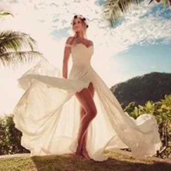 

LORIE Beach Wedding Dress Off the Shoulder High Side Split Sweetheart Appliques A-Line Simple Boho Bride Dress Wedding Gown 2019
