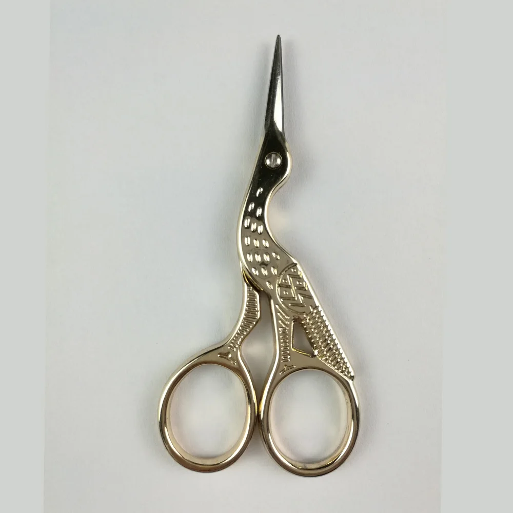 Vintage Gold Embroidery Sewing Scissors Stainless Steel Crane Shape