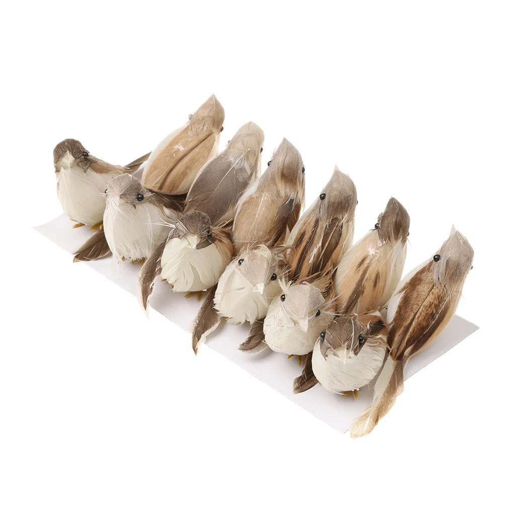 12Pcs Cute Small Artificial Feather Bird Christmas Tree Decor Wedding Doves for Decorating Cages Tree Bonsai Table Decorations