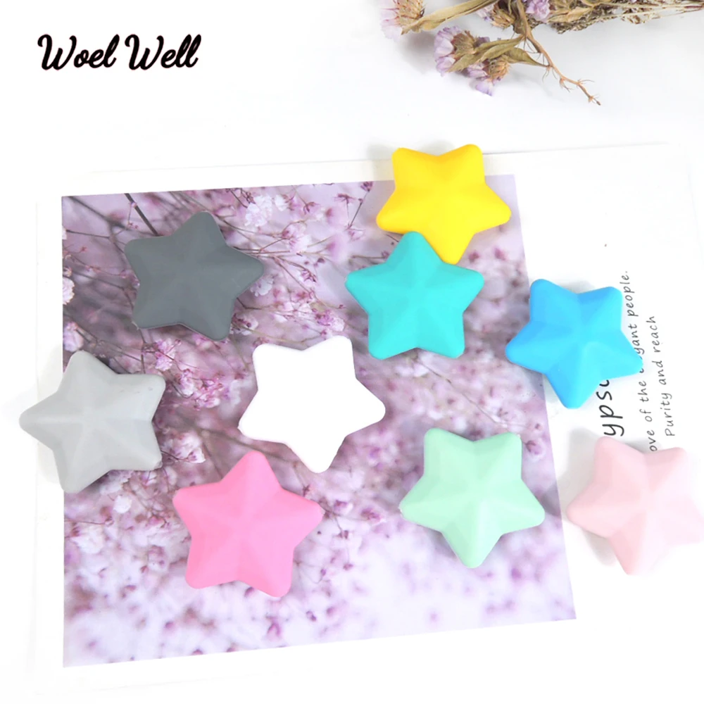 

Woel Well 5pcs Silicone Beads BPA Free Star Shape Silicon Teether Beads Baby Chew Teething Necklace DIY Pacifier Clips Accessory