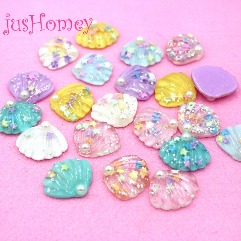 

20 Pieces Flatback Glitter Resin Sea Shell Cabochons Nautical Shell Figure for DIY Craft Supply, Phone Case Decor