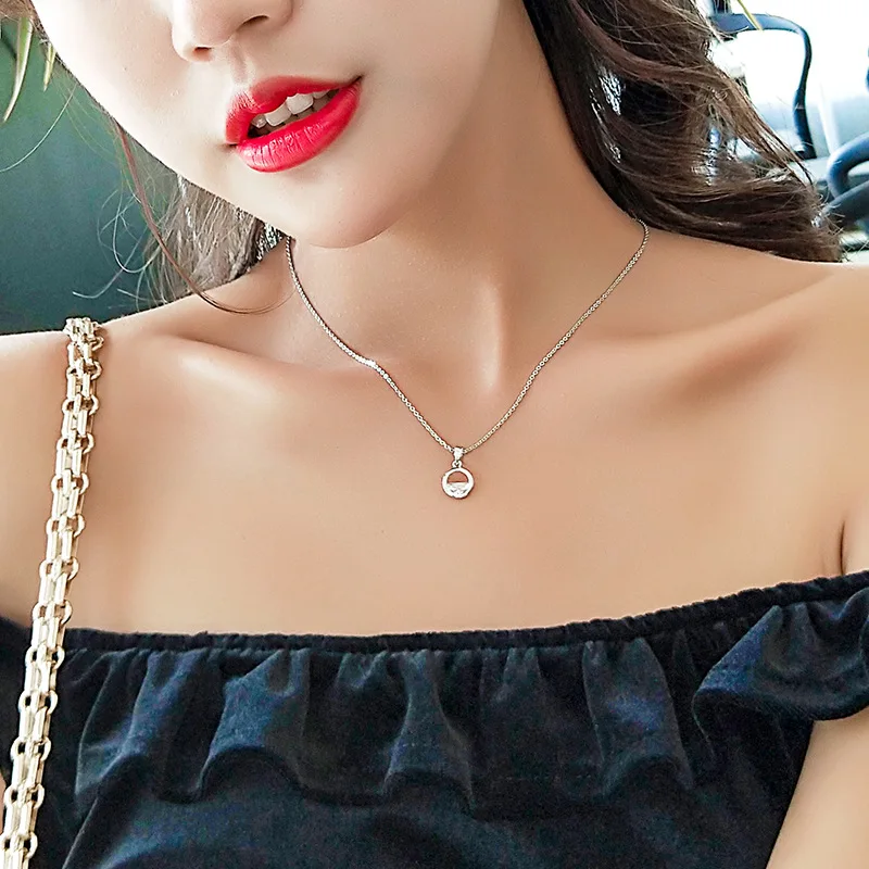 Двойная ярмарка Простой корейский стиль ключицы цепи кристалл воды белого золота цвет кулон ожерелье для женщин модные ювелирные изделия KBN445