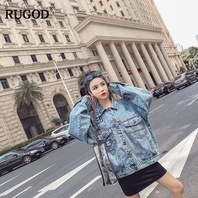 RUGOD 2018 винтажные джинсы куртка женская однотонная Повседневная Свободная пальто