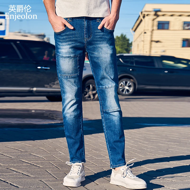 

Enjeolon brand men denim jeans long full trousers hole jeans pants man cotton blue solid males Causal jeans male NZ075