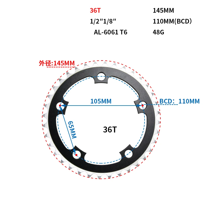 36T 39 т 42 44 46T 48 т 52 велосипеды Crank диаметра окружности болтов(цепное колесо зубчатое колесо цепной передачи цепочка, зуб срез ремонт Запчасти для односкоростной