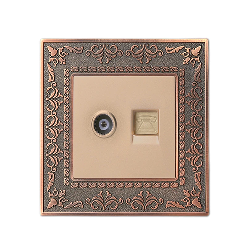 

Coswall 4D Embossing Luxury Wall Telephone Outlet With TV Socket Retro Zinc Alloy Panel AC 110~250V