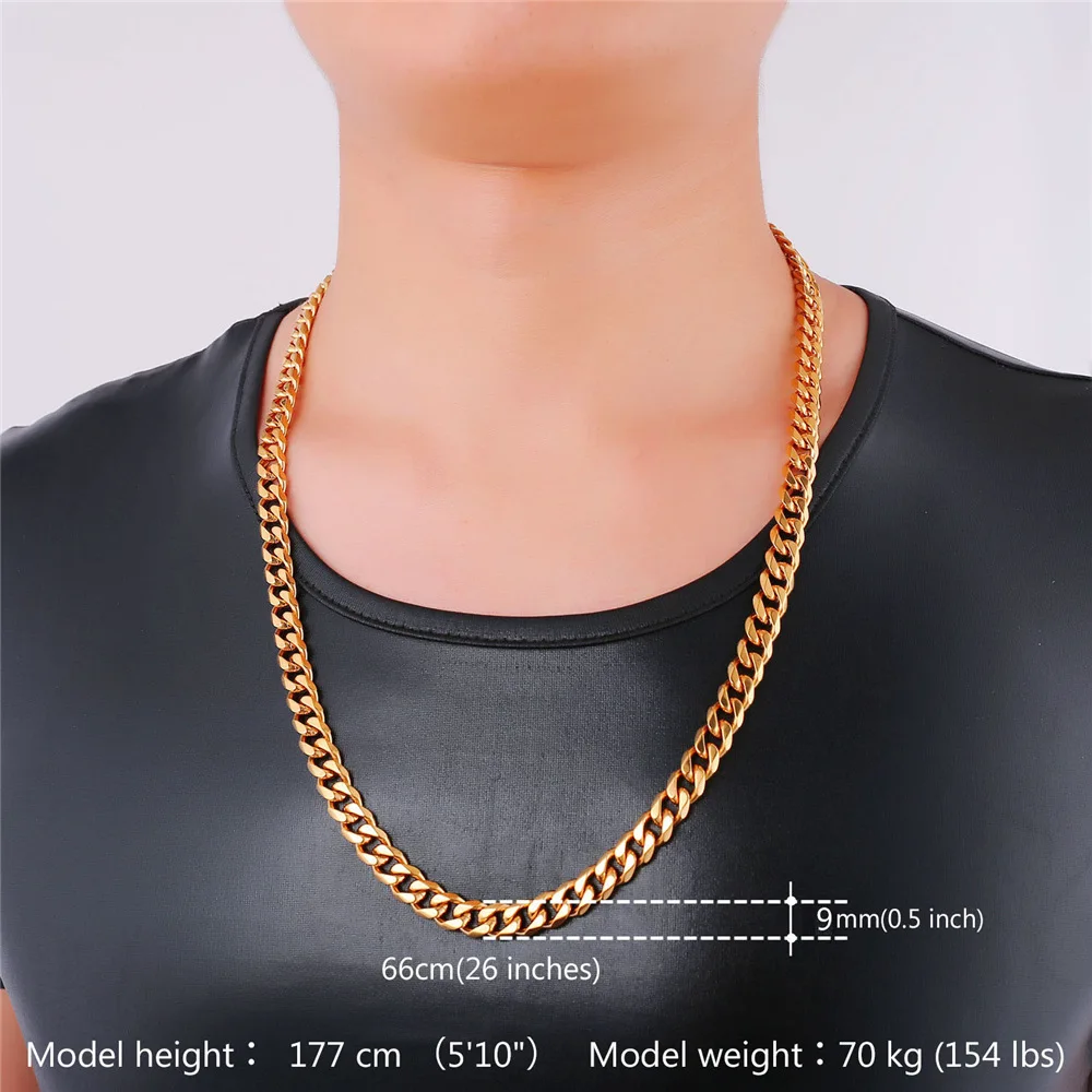 9mm Mens Link Chain Necklace Gold Color 
