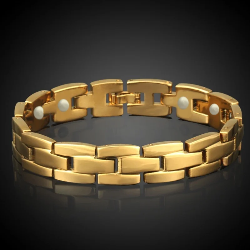 

Magnet Bracelet Men Jewelry Wholesale Braslet 2017 Gold Color Chain Link Bracelet Male Gift Rock Style Wristband Pulseiras S508