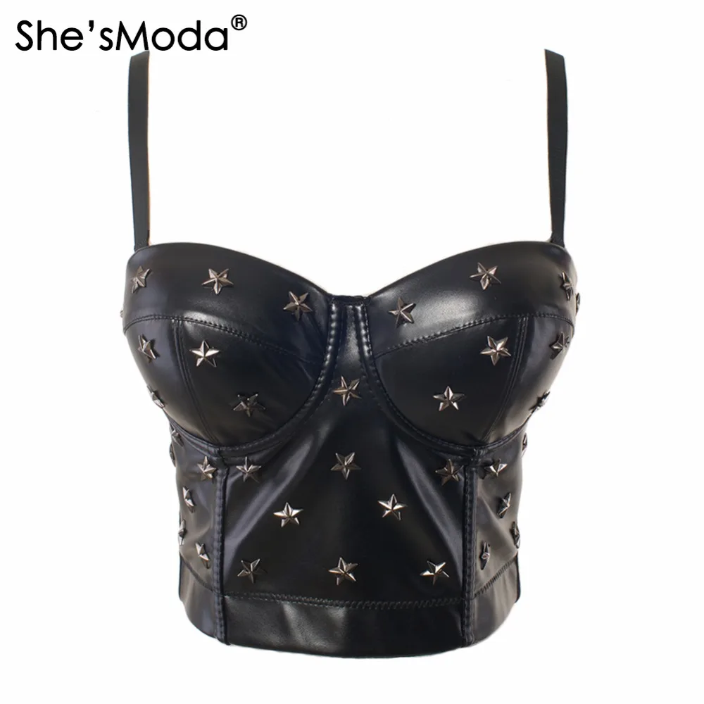 Женский бюстгальтер бюстье She'sModa из искусственной кожи с заклепками вечерние