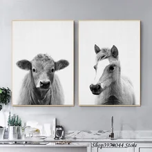 Horses Posters And Prints Cow Paintings Nordic Poster Black And White Canvas Art Print Wall Pictures For Living Room Unframed sunset horses pattern unframed decorative canvas paintings
