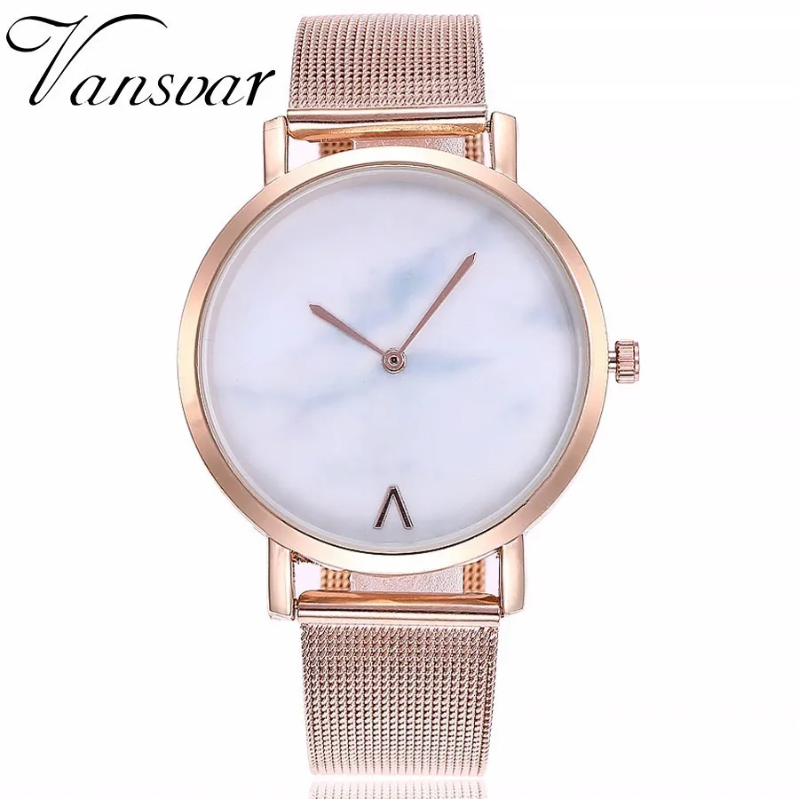 

2017 New Popular Vansvar Brand Delicacy Watch Stainless Steel Mesh Band Creative Marble Dial Quartz Noble Watch Women Watch Hot
