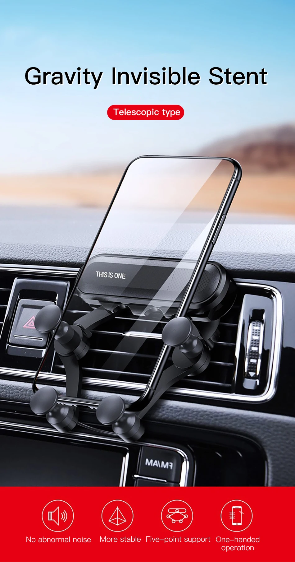 !ACCEZZ Gravity Car Phone Holder Air Vent Mount Clip For iPhone XS Universal Mobile Phone Stand Support GPS in Car Auto Bracket (1)