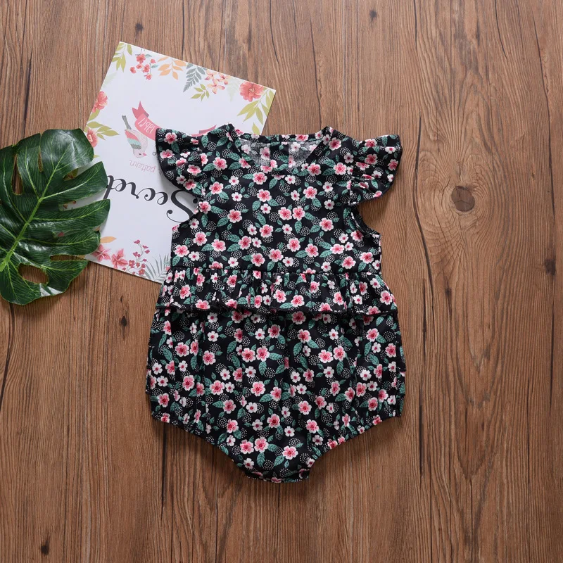 Facejoyous Summer Baby Girls Flower Romper Girl Cotton Black And Pink Floral Rompers Children O-neck Sleeveless Clothes 0-24M Facejoyous Summer Baby Girls Flower Romper Girl Cotton Black And Pink Floral Rompers Children O-neck Sleeveless Clothes 0-24M