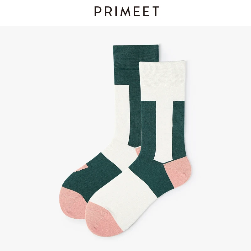 

1 pair korean style women cotton socks tube harajuku funny cute socks pink Color stitching Asymmetric colours lovers socks dress