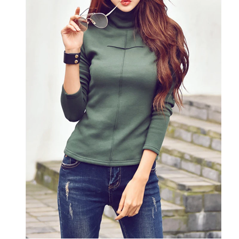 Harajuku Thick Warm T Shirt Women Autumn Winter Long Sleeve Turtleneck Basic T-shirts Female Tops Plus Size S-3XL WS9745V