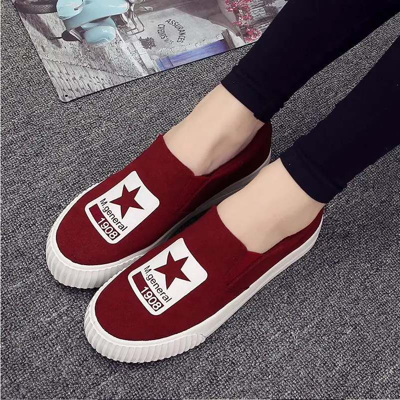 

{D&H}Brand Shoes 2016 Casual Shoes Women Round Toe Five-pointed Star Slip-On Platforms Loafers WINE RED Chaussure femme rihanna