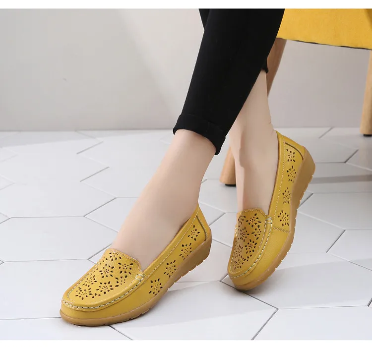 AH 5888-Fashion Fretwork Women Flats Cut Outs Genuine Leather Woman Lafers Summer14