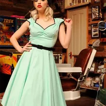 25-летние женские винтажные 50s рокабилли pinup Стиль Милая Шея миди Свинг платье размера плюс vestidos Хлопок jurken