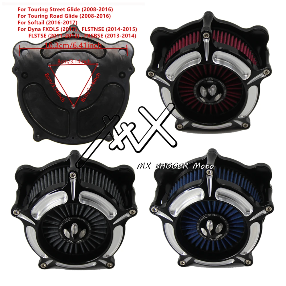 

RSD Motorcycle Turbine Chrome Air Cleaner Intake Gray Red Blue Filter Kit For Harley Touring Street Glide 08-16 Softail 2016-17
