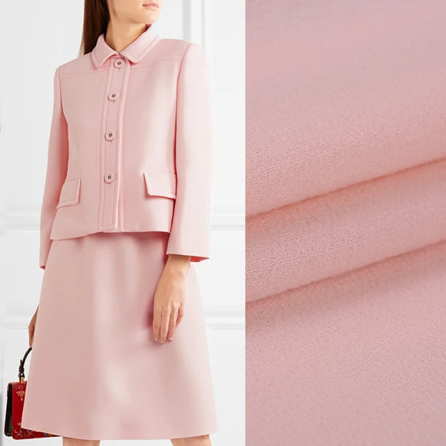140CM Wide 470G/M Weight Pink Double Faced Wool Crepe Fabric for Spring