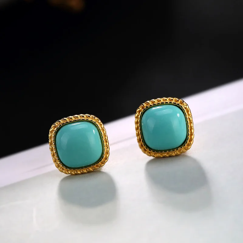 

Silver S925 Pure Silver Turquoise Inlaid Square Lady's Earnail, Korean Simplified Temperament Lady Earrings Wholesale