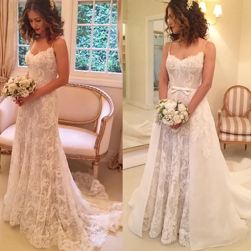 Backless Sexy Sheath Spaghetti-Straps Appliques Wedding Dresses 199