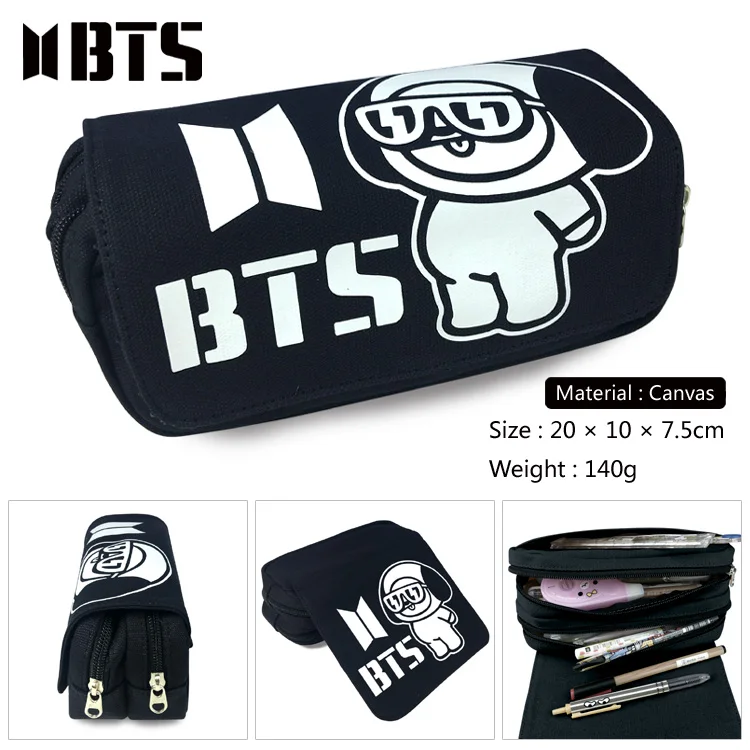 

Korean BTS Pencil Case Multifunction School Pencil Bag Large Capacity Canvas Pen Box School Supplies Stationery Purse Wallet