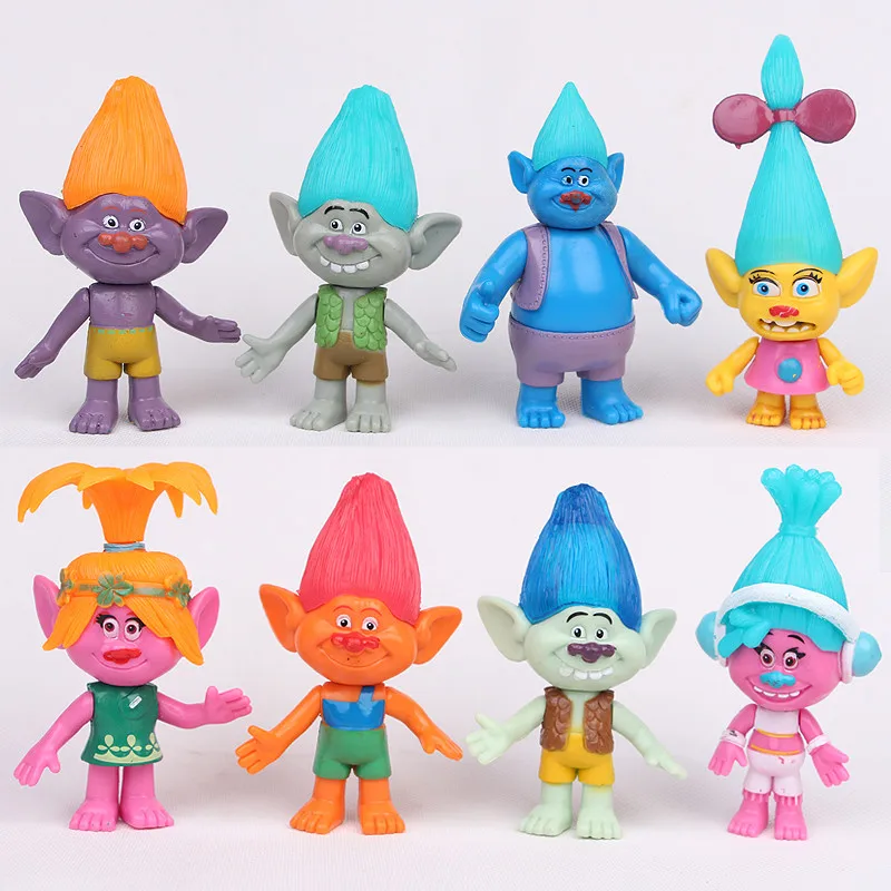 New 8pcs set DreamWorks Trolls Movie PVC Action Figures Poppy Trolls Doll Toys For Kids Birthday