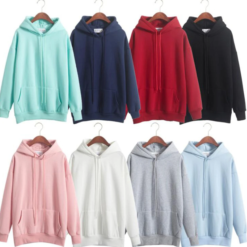  Plain Hooded Sweatshirt Cute Pink Kawaii Poleron Mujer 2019 Winter Solid Kangaroo Pocket Hoodie Nav