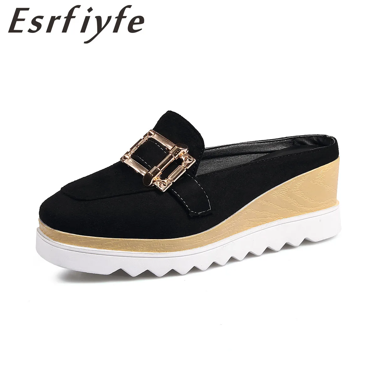 

ESRFIYFE 2018 New Summer High Heels Platform Shoes Fashion Korean Style Women Slippers Causal Shoes Black Yellow Plus Size 34-43