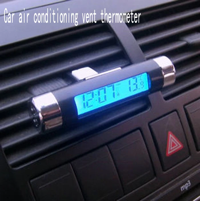 Car air conditioning vent thermometer blue LCD Car Thermometer Time