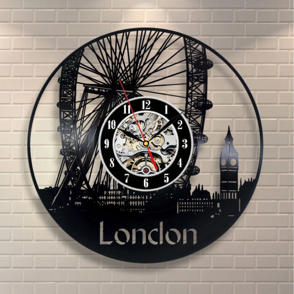 1Piece London City Skyline Vintage Vinyl LP Record Wall Clock Modern
