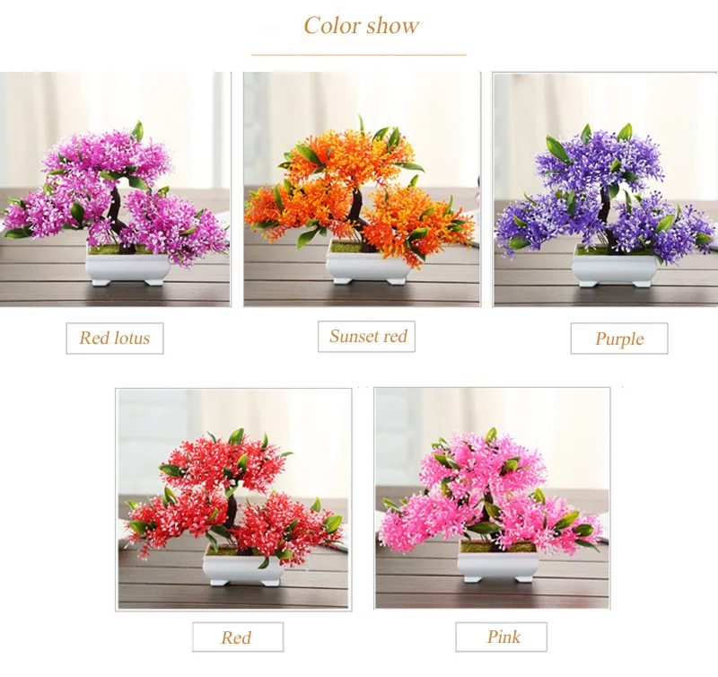 Flone Artificial Plant Tree Fake Plastic Potted Bonsai Plant Small Tree Living Room Hotel Decoration Bookcase Office Accessories (2)