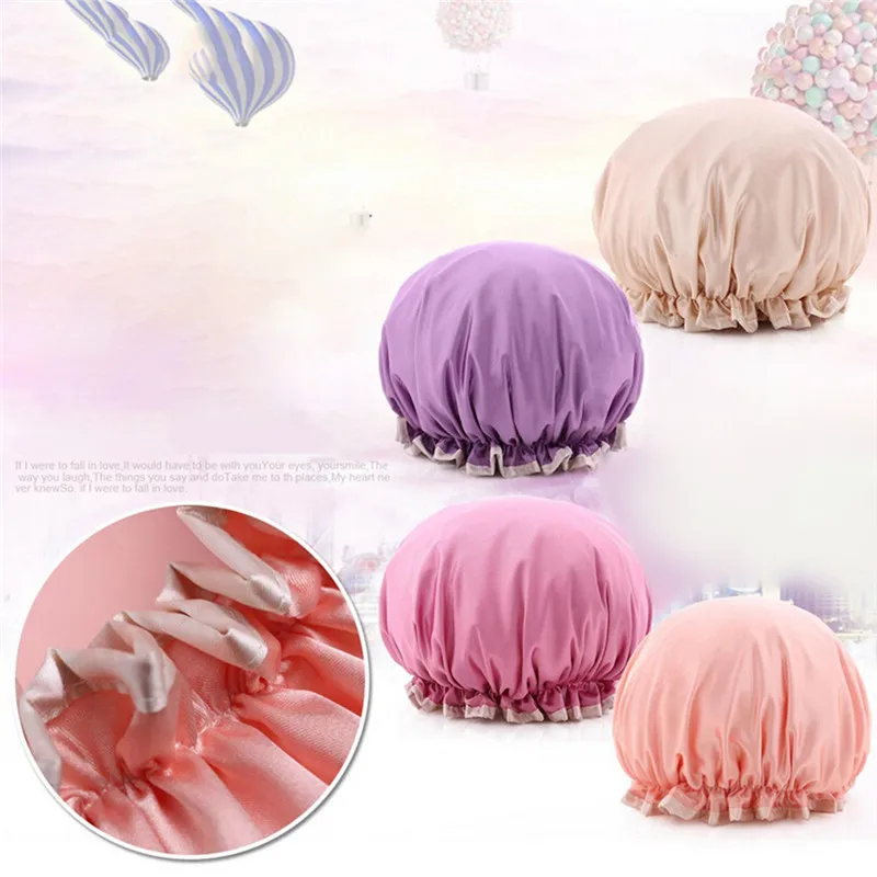 

Shower Cap Double Waterproof New Shower Cap Resuable Elastic Band Bath Hair Caps Hat Adult Women's Kitchen Smoke-proof Bath Cap