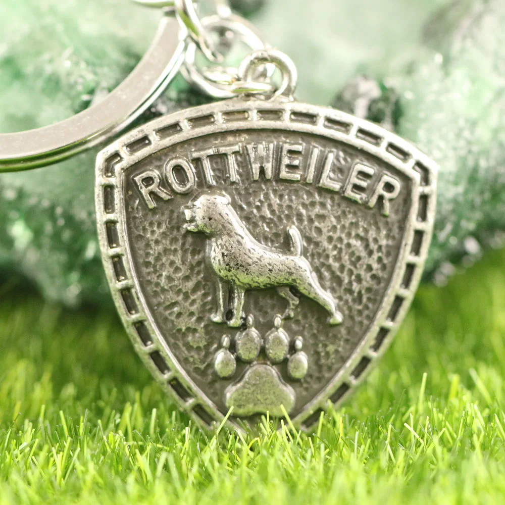 

1Pcs Rottweiler Keychain Zinc Metal Badge key Chain Rottweil Pet Dog Lover Antique Silver Dog Key Rings A249 30*35mm