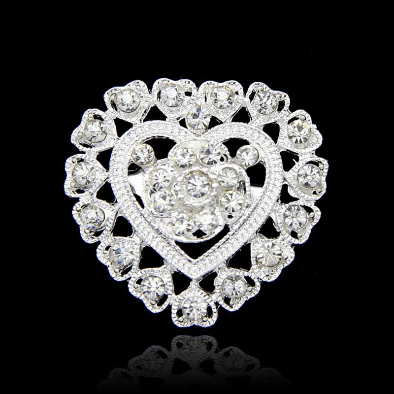 Fashion Attractive Elegant Heart Crystal Rhinestone Silver color