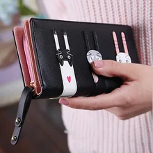 Fashion Brand Lovely Women Cute Cartoon Cat Wallet PU Leather Long Coin Purse Female Card Holder Wallet Small Zipper Billetera korean cute cat wallets women small zipper girl wallet brand designer pu leather women coin purse female card holder clutch bag