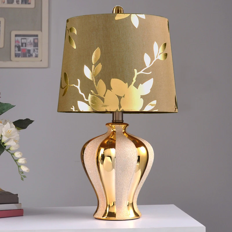 

Modern ceramic lamp table light bedroom bedside lamp golden Chinese luxury living room lamp dimming study wall light Z118152