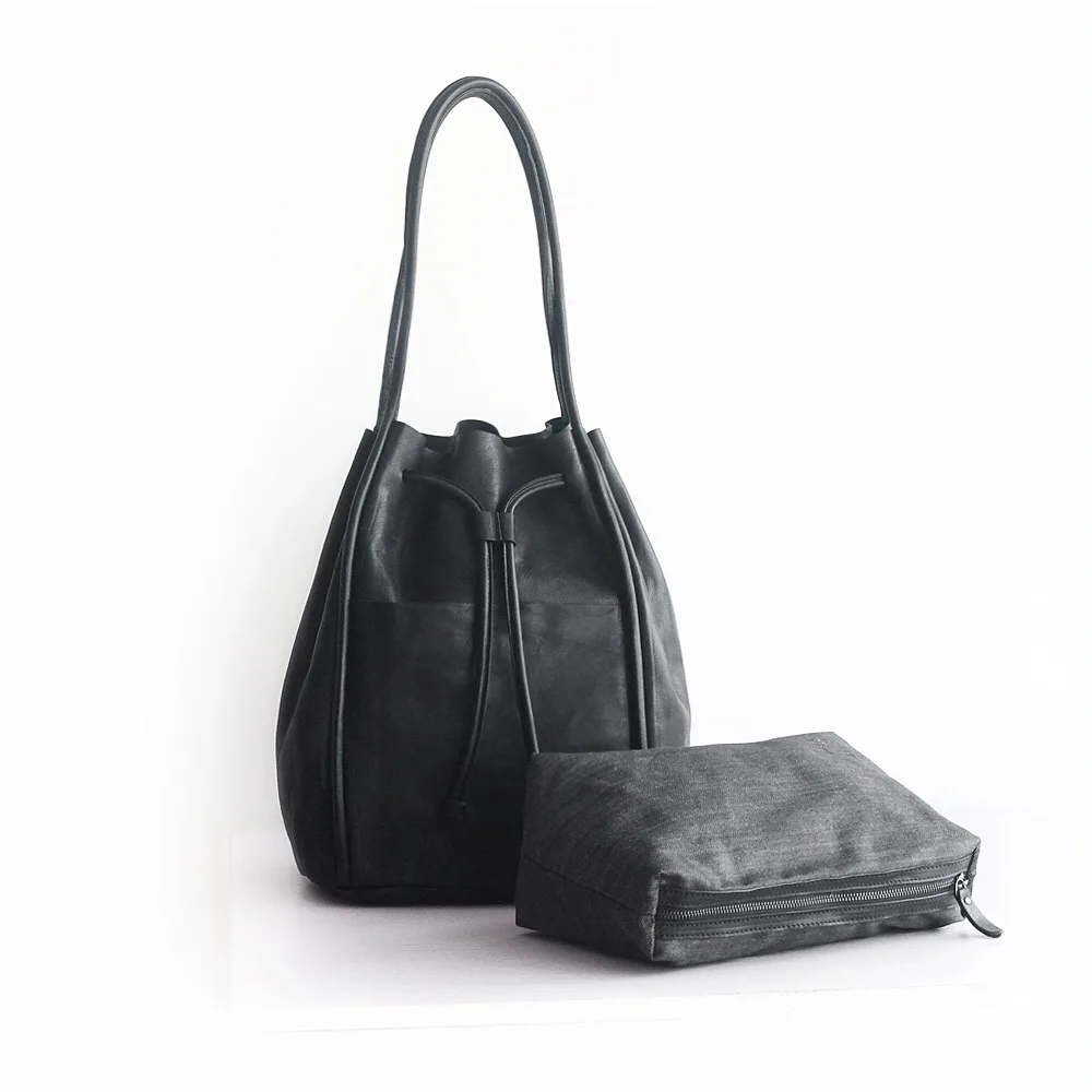 AETOO Temperament literary retro simple soft top layer leather belt literary one shoulder cowhide leather female big bucket bag