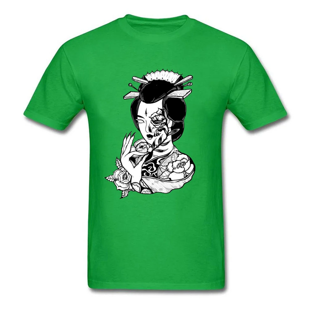 Custom Geisha004 T Shirt for Men Latest Fall O Neck Pure Cotton Short Sleeve T-Shirt Casual T-shirts Free Shipping Geisha004 green
