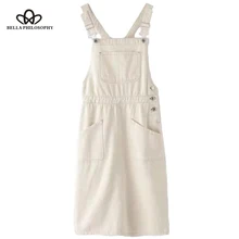 Bella philosophy летняя белая джинсовая прямая юбка, винтажная юбка на подтяжках, комбинезоны с боковыми карманами, Повседневная Уличная одежда
