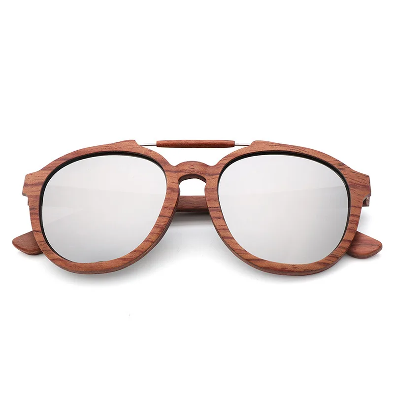 Новые ретро деревянные солнцезащитные очки для путешествий поляризационные солнцезащитные очки UV400 большие очки - Цвет линз: Silver with case