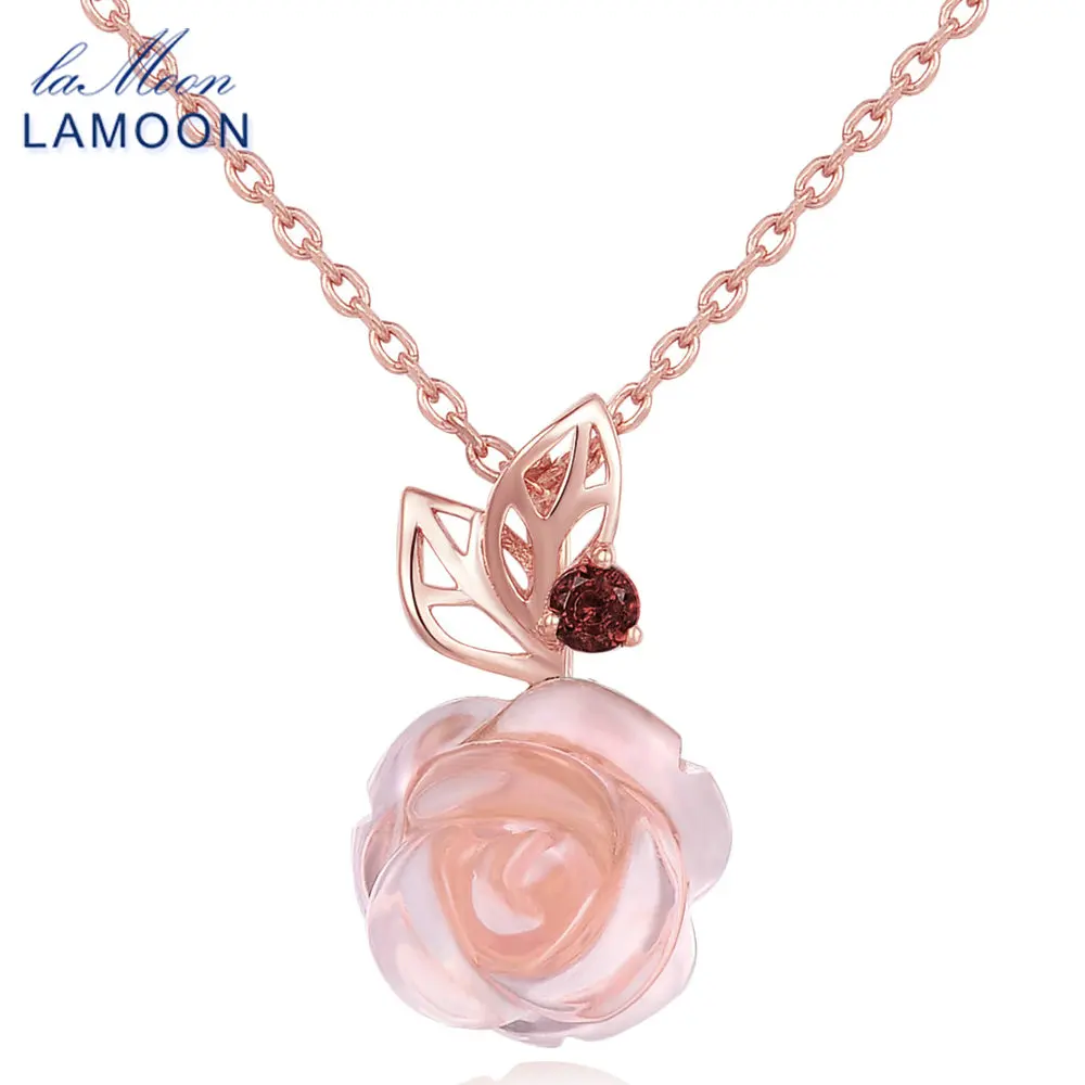 LAMOON Rose Flower 925 Sterling Silver Chain Necklace&ampPendent For Women 100% Natural Gemstone Quartz Fine Jewelry LMNI025 | Украшения и