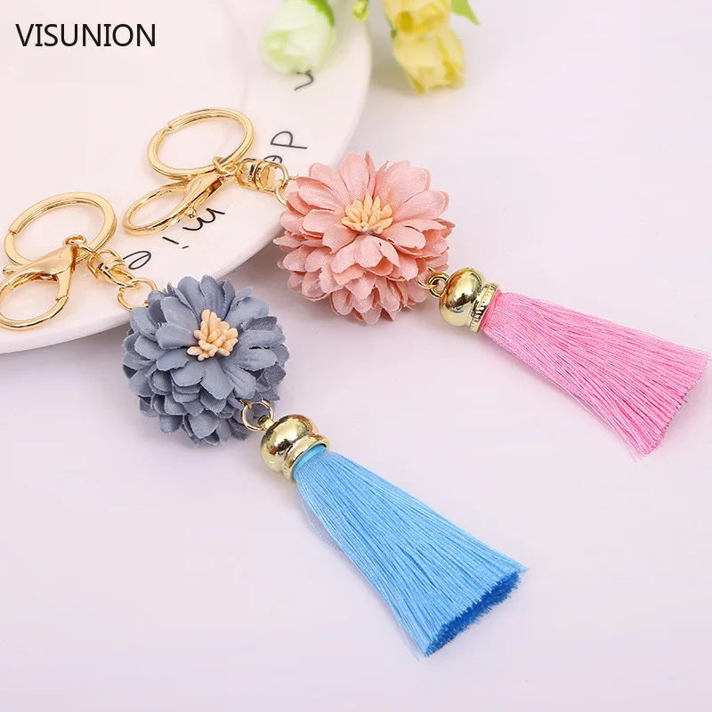 

6 Colors Handmade Silk Tassels Flower Keychain keys Holder Women Gift Key Ring bag Accessory Car Key ring Fringe Jewelry