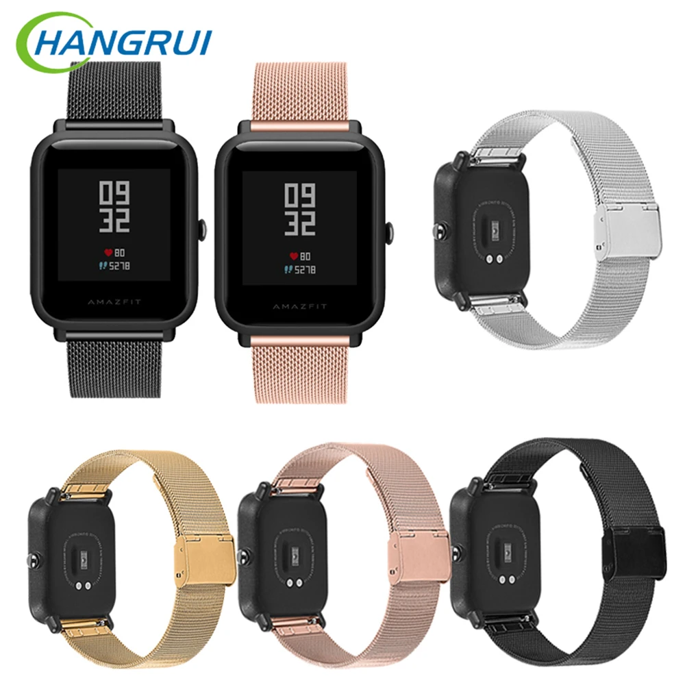 

HANGRUI For Amazit Bip Strap Replacement Milanese Loop Stainless Steel Strap 20mm 22mm Watchband For Huami Amazfit Bip Bit Youth