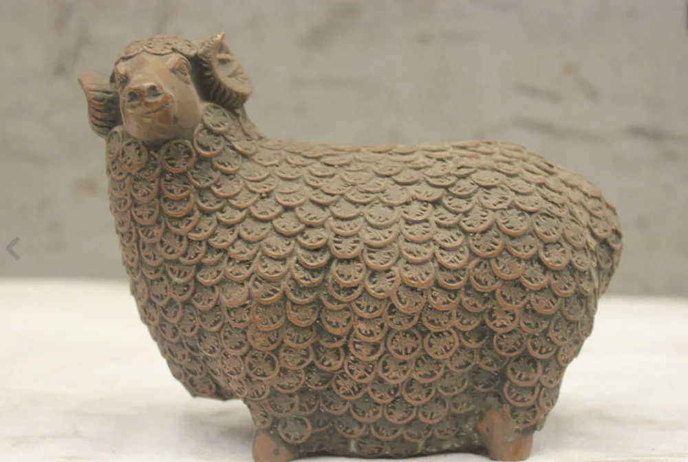 

Chinese Culture Handmade Old bronze Brass Statue Lucky Zodiac Sheep Sculpture