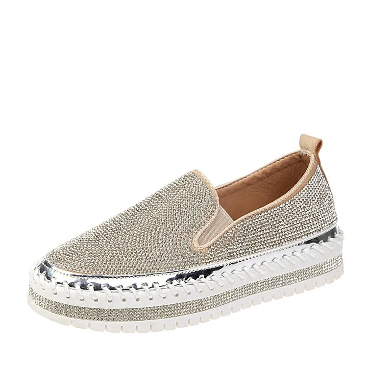 

WDHKUN Brand Women Sneakers Slip on Fashion Platform Flats for Lady Spring Autumn Summer Slipony Rhinestone Blingbling Casual