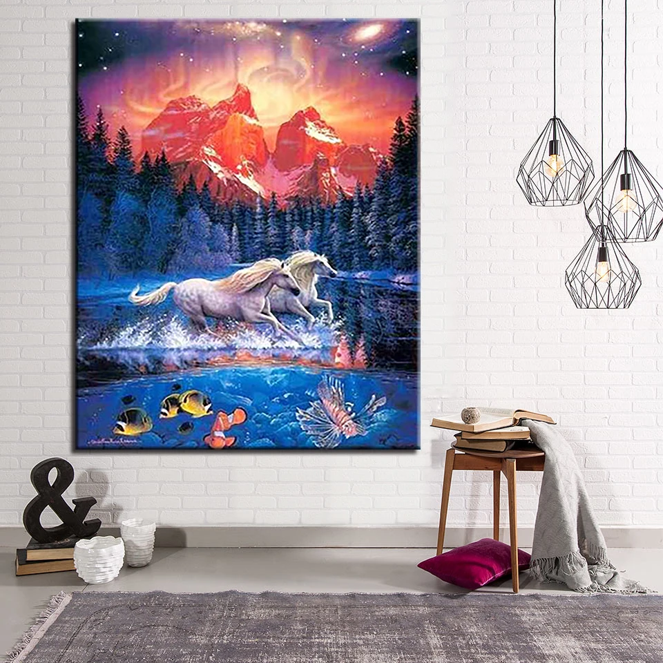 

Canvas Framework For Modern Living Room Drawing White Horse Running DIY Kits Coloring Pictures Oil By Numbers Abstract Painting