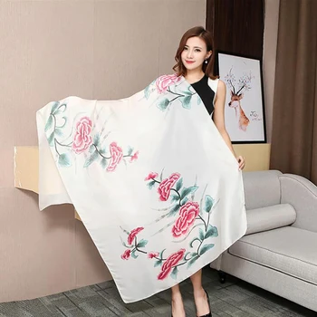 

Temperament Ladies Simulation Silk Print Scarf Spring Summer Women Long Sunscreen Shawl Scarf Lady Travel Beach Sunscreen Shawl