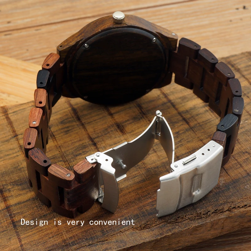 2017 BOBO BIRD Men's Watches All Black Wood Wristwatch with Wood Strap Japan Movement 2035 Quartz Wood Watches as Gifts for Men